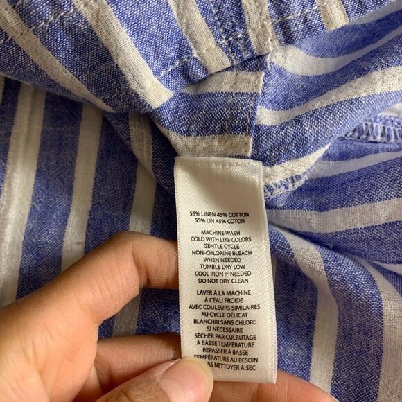 BeachLunchLounge Dress Women S Small Blue White Stripe Linen Blend Tally V Neck - Picture 9 of 11